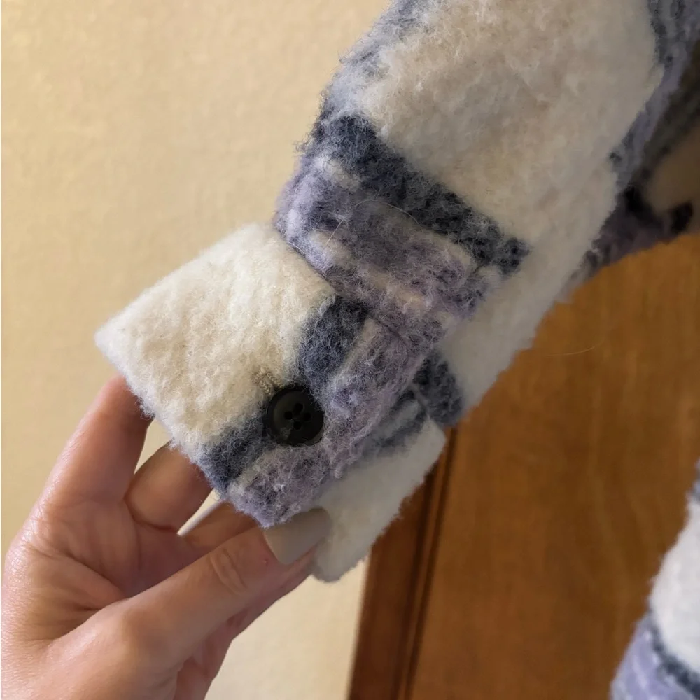 Zara Checkered Teddy Jacket - Purple and Green - Picture 8 of 11
